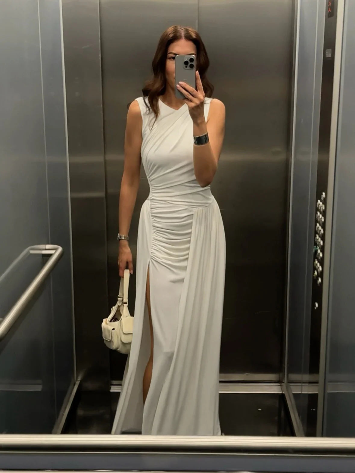 Aurohaya Flavie Ruched Sleeveless Maxi Dress