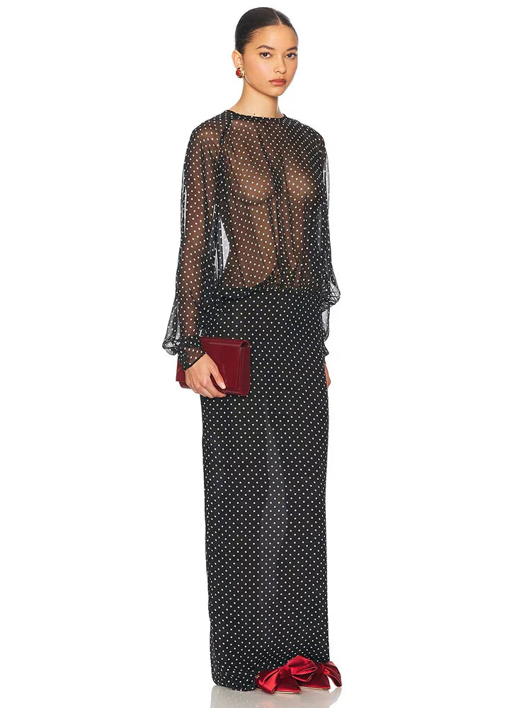 Aurohaya Clara Polka Dot Sheer Maxi Dress