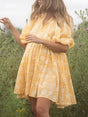 Aurohaya Vacation Retro Style Loose Printed Dress Yellow