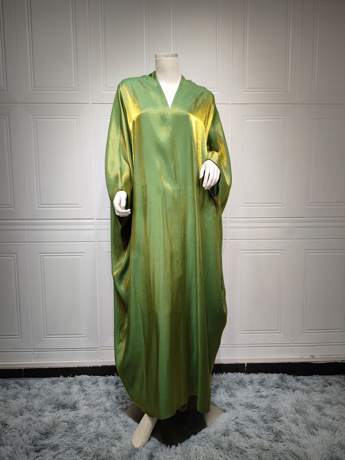 Bright Satin Solid Color Bat Sleeves Open Abaya