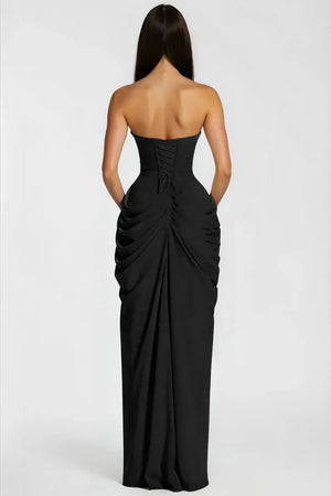 Azalée Strapless Draped High-Slit Maxi Dress / Black