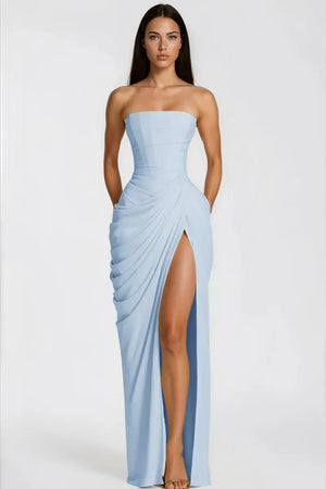 Aurohaya Azalée Strapless Draped High-Slit Maxi Dress