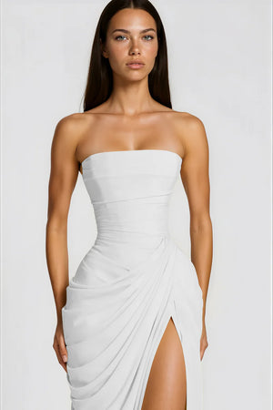 Aurohaya Azalée Strapless Draped High-Slit Maxi Dress