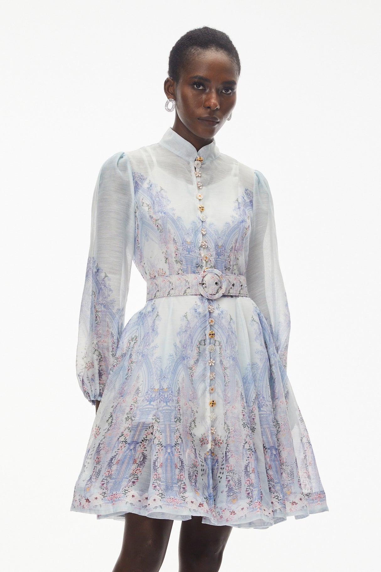 Aurohaya Salome Blue Floral Embellished Mini Dress