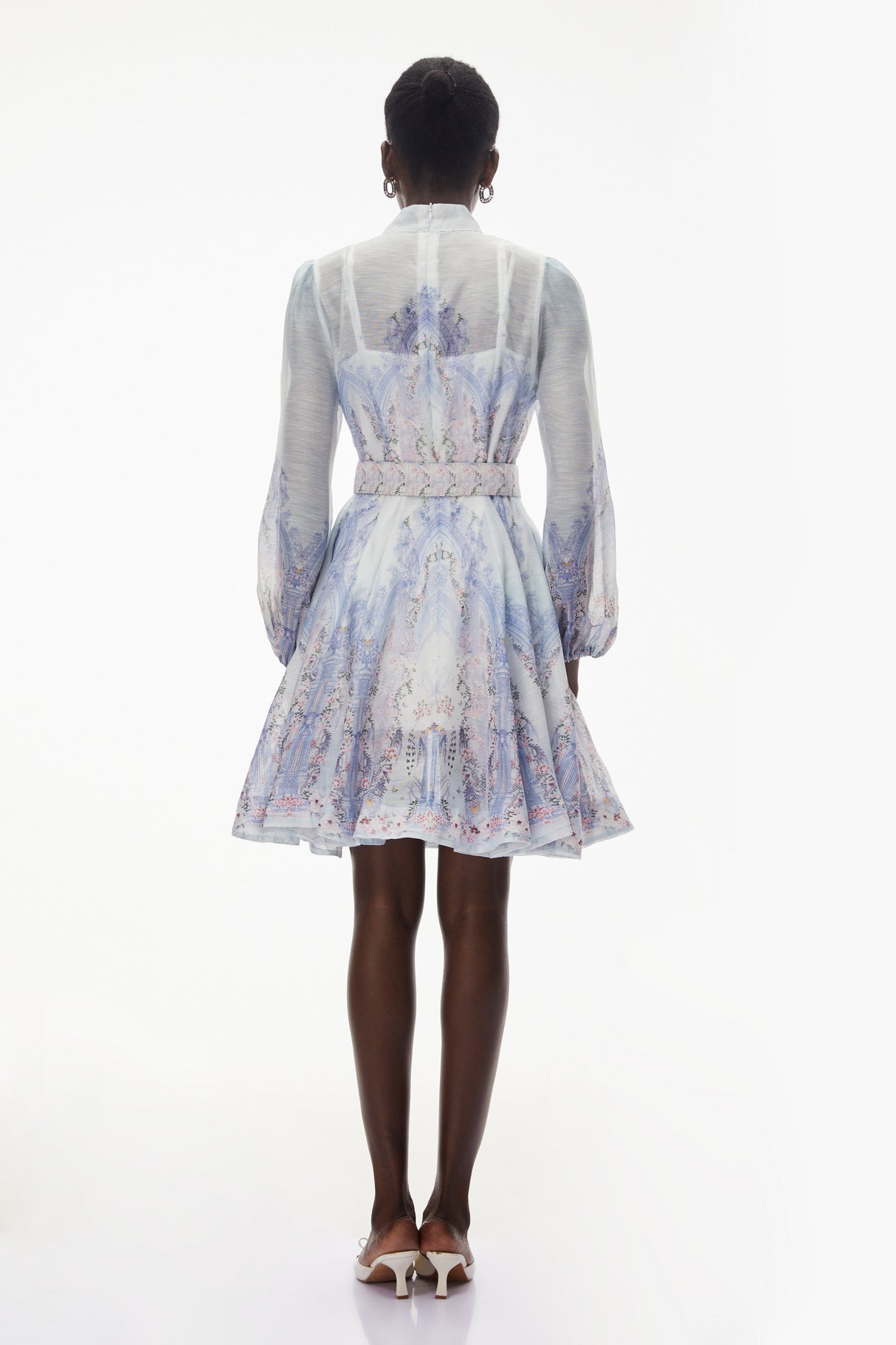 Aurohaya Salome Blue Floral Embellished Mini Dress