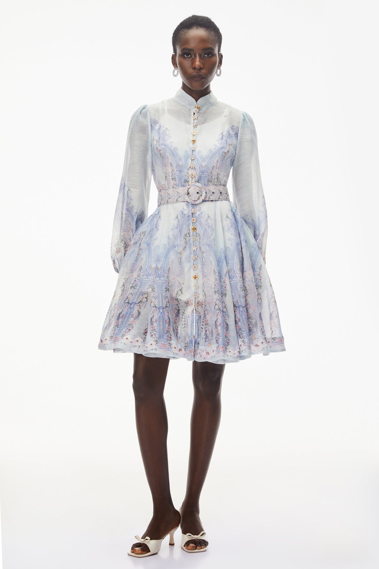 Aurohaya Salome Blue Floral Embellished Mini Dress