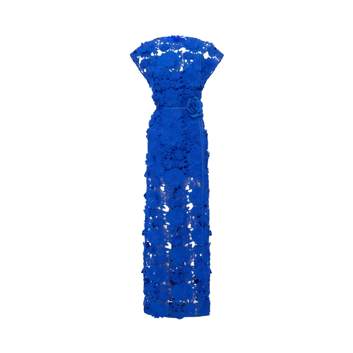 Aurohaya Jochebed Blue Floral Appliqué Maxi Dress witn Cut-Outs