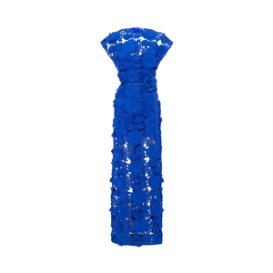 Aurohaya Jochebed Blue Floral Appliqué Maxi Dress witn Cut-Outs