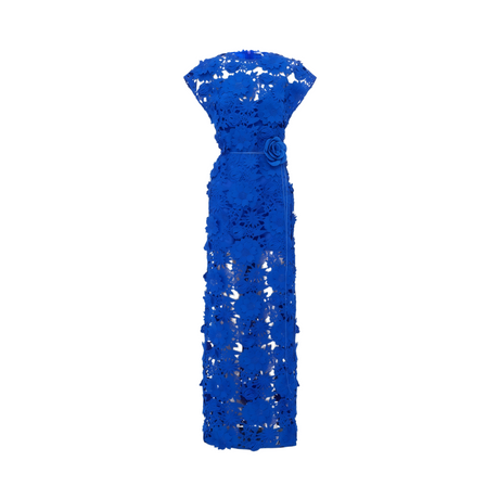 Aurohaya Jochebed Blue Floral Appliqué Maxi Dress witn Cut-Outs