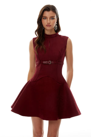 Aurohaya Sara Red Belted Mini Dress