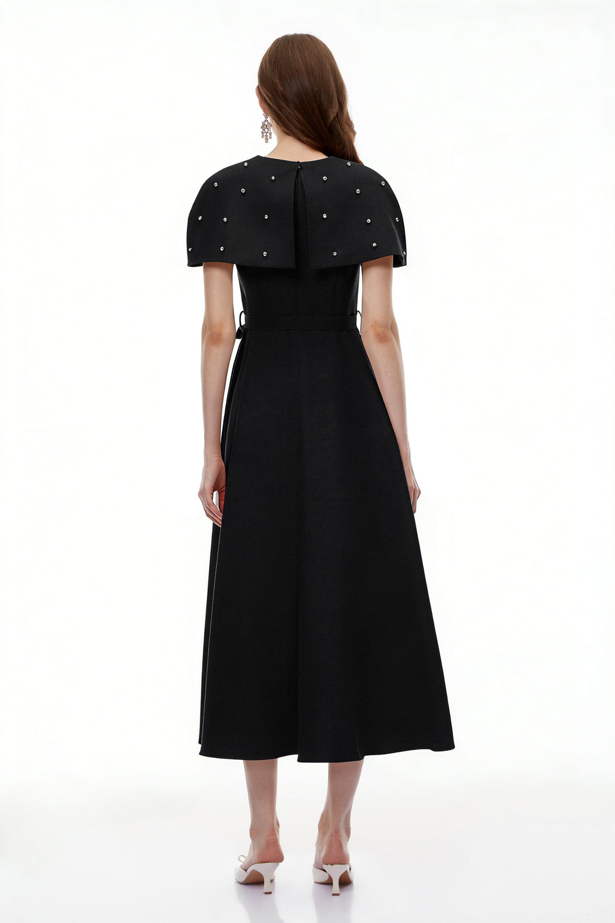 Aurohaya Sawda Black Embellished Midi Dress with Cape
