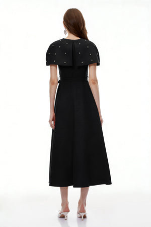 Aurohaya Sawda Black Embellished Midi Dress with Cape
