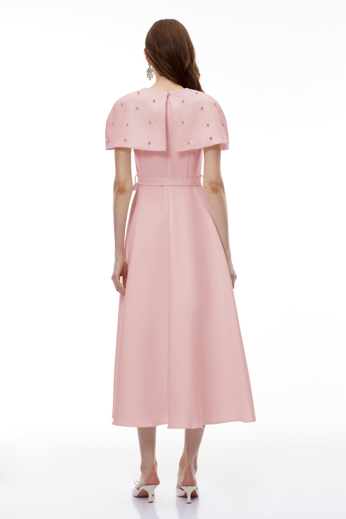Aurohaya Sawda Pink Embellished Midi Dress with Cape