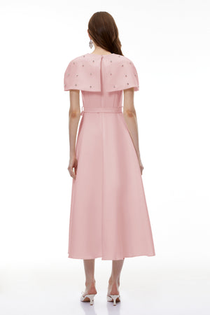 Aurohaya Sawda Pink Embellished Midi Dress with Cape