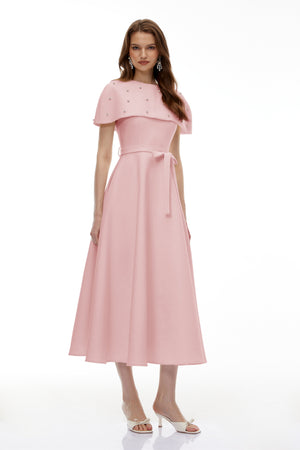 Aurohaya Sawda Pink Embellished Midi Dress with Cape