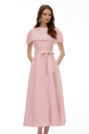 Aurohaya Sawda Pink Embellished Midi Dress with Cape