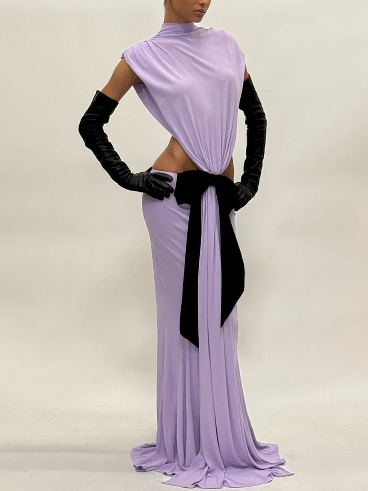 Aurohaya Mireille High Neck Cut-Out Maxi Dress