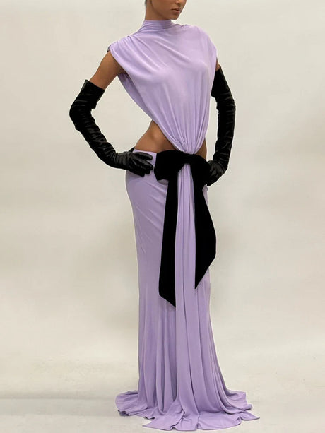 Aurohaya Mireille High Neck Cut-Out Maxi Dress