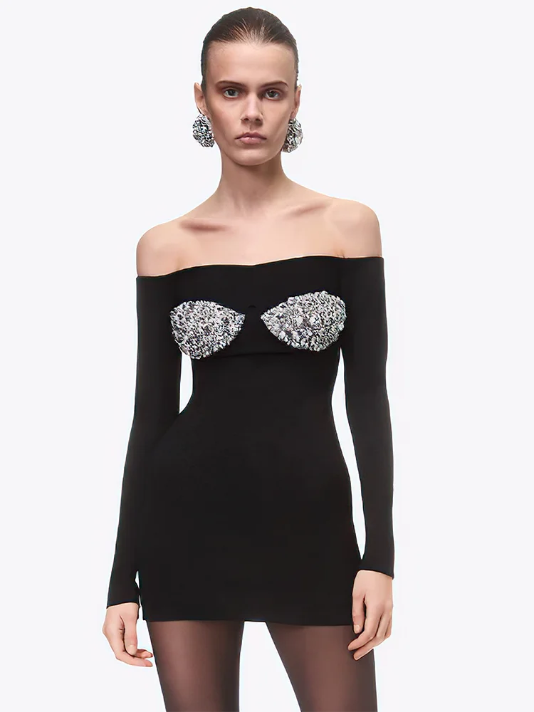Aurohaya Émeraude Off Shoulder Mini Dress black