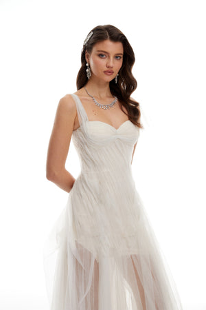 Aurohaya Scarlett White Tulle Corset Maxi Dress
