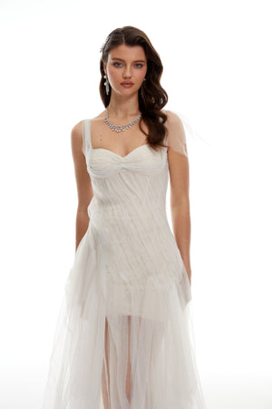 Aurohaya Scarlett White Tulle Corset Maxi Dress