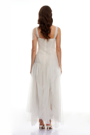 Aurohaya Scarlett White Tulle Corset Maxi Dress