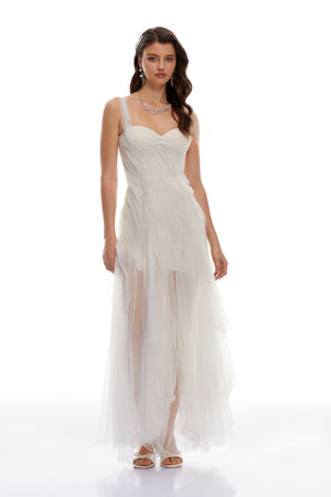 Aurohaya Scarlett White Tulle Corset Maxi Dress
