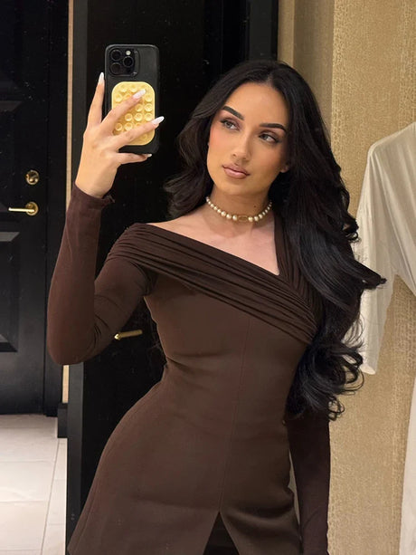 Aurohaya Isabella Asymmetrical One Shoulder Ruched Maxi Dress