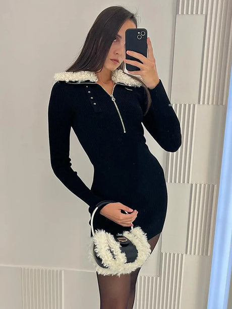 Aurohaya Olympe Ribbed Knit Mini Dress