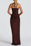 Paulette Brown Ruched Corset Maxi Dress