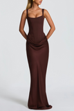 Paulette Brown Ruched Corset Maxi Dress