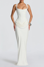 Aurohaya Paulette White Ruched Corset Maxi Dress