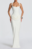 Paulette White Ruched Corset Maxi Dress