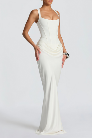 Aurohaya Paulette White Ruched Corset Maxi Dress