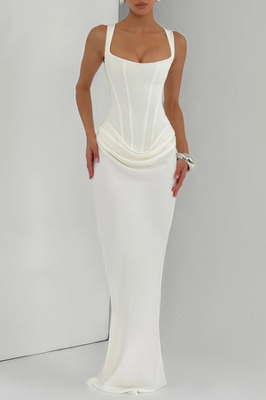 Aurohaya Paulette White Ruched Corset Maxi Dress