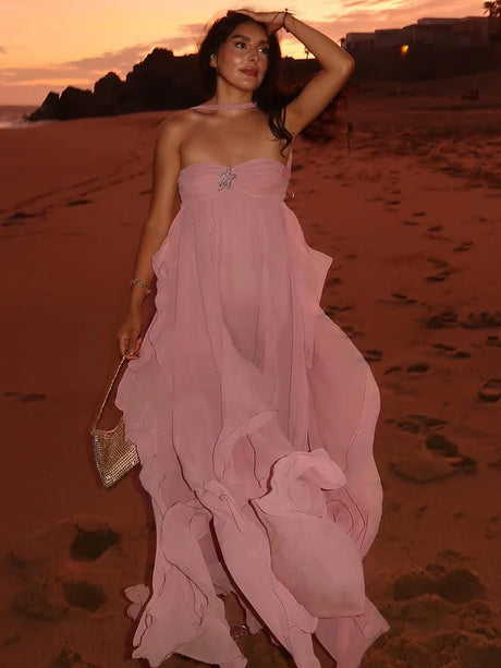 Aurohaya Éléna Halter Backless Maxi Dress