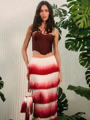 Aurohaya Maëlle Strapless Corset Maxi Dress Red