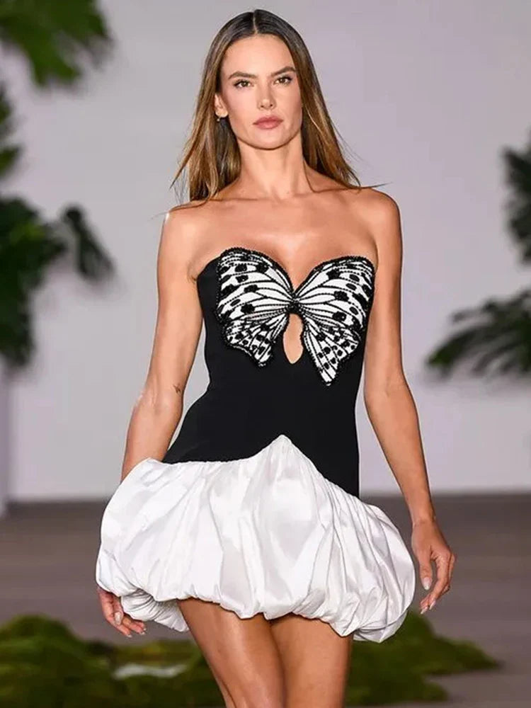 Aurohaya Irène Strapless Mini Dress black