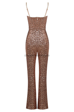 Bustier Sequin Jumpsuit Rose Gold