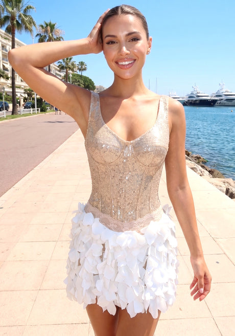 Sequin Petal Dress Gold White