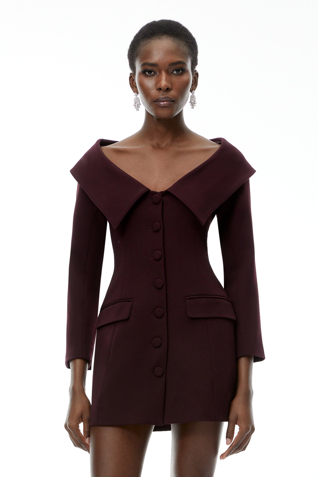 Aurohaya Seraphina Purple Off Shoulder Mini Dress with Lapels
