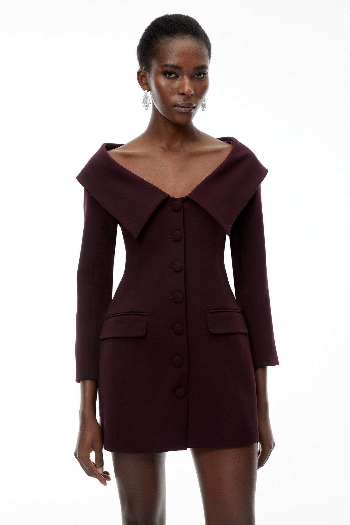 Aurohaya Seraphina Purple Off Shoulder Mini Dress with Lapels