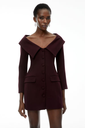 Aurohaya Seraphina Purple Off Shoulder Mini Dress with Lapels