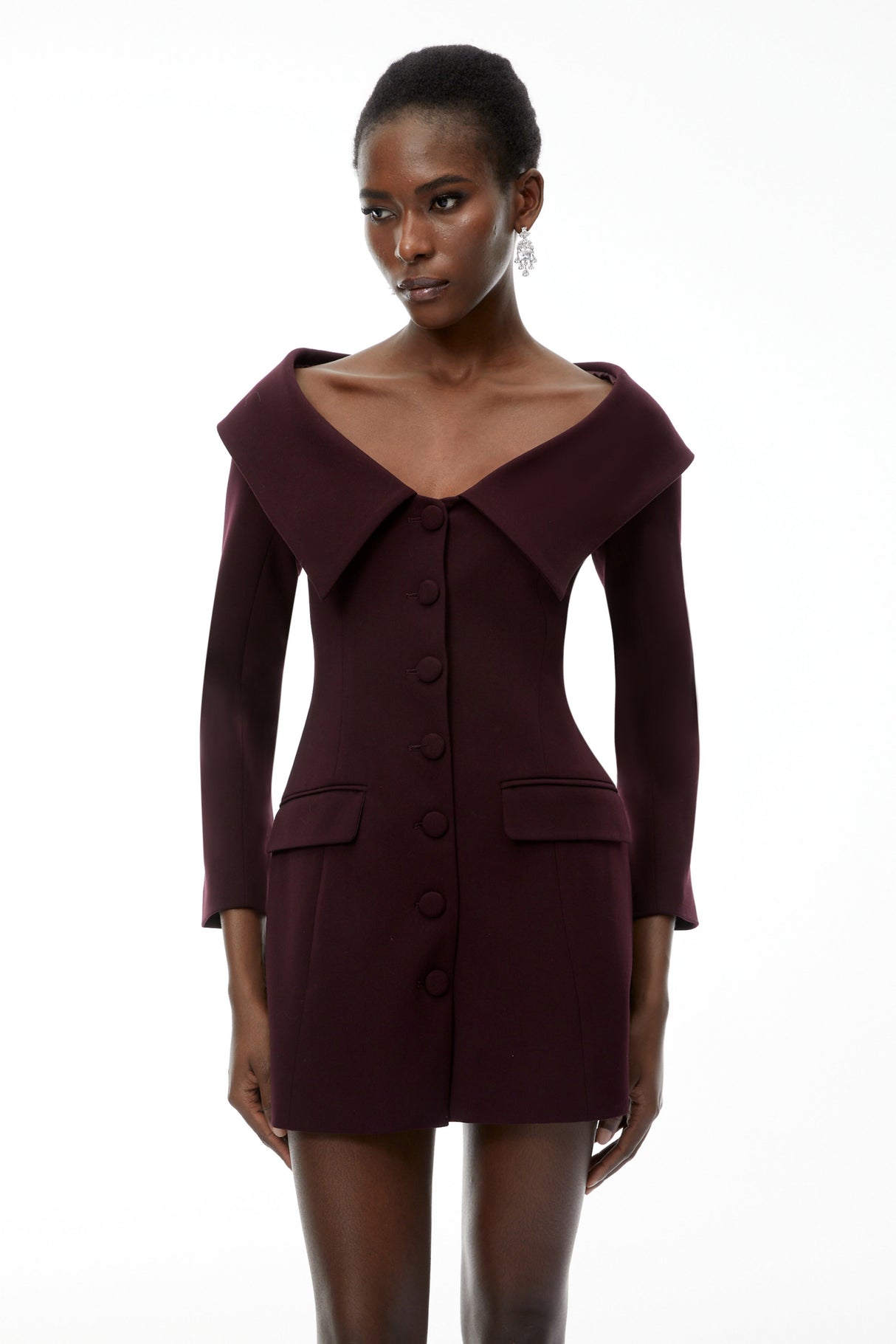 Aurohaya Seraphina Purple Off Shoulder Mini Dress with Lapels