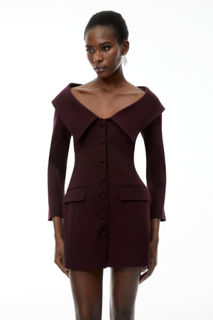 Aurohaya Seraphina Purple Off Shoulder Mini Dress with Lapels