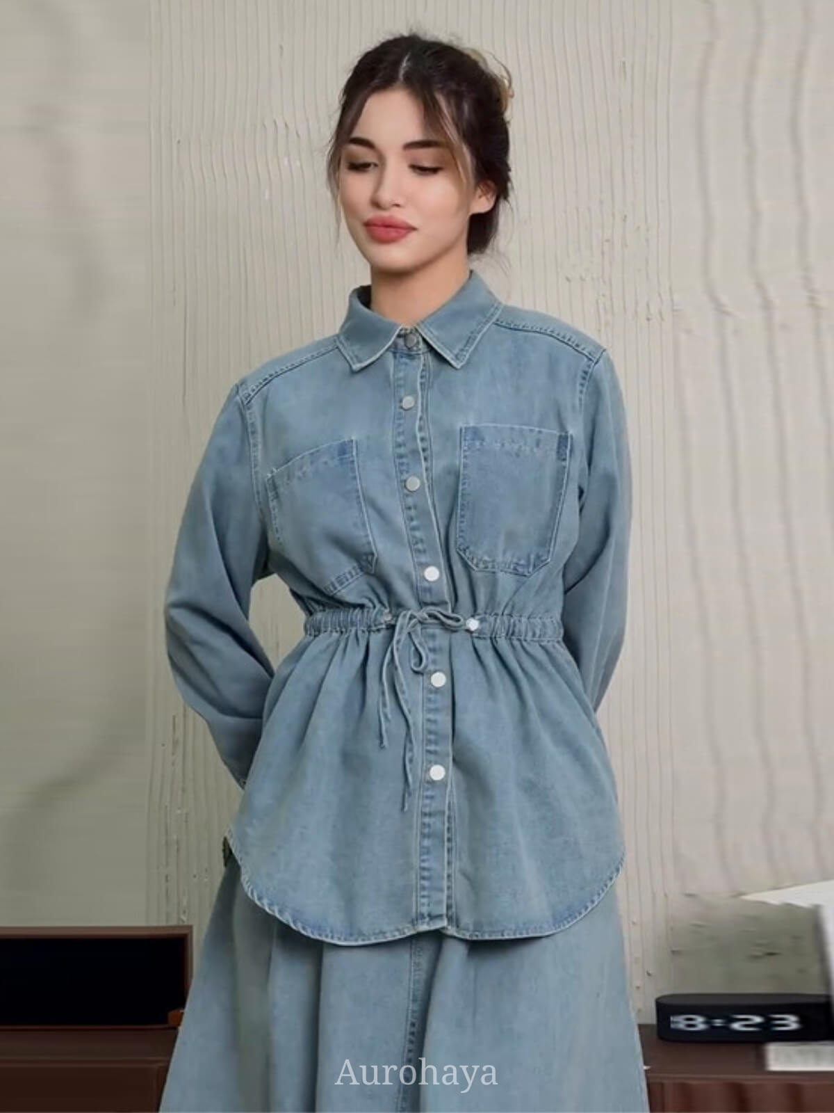 Single-Breasted Long Sleeve Top & Loose Flared Maxi Dress 2 Piece Set