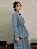 Single-Breasted Long Sleeve Top & Loose Flared Maxi Dress 2 Piece Set
