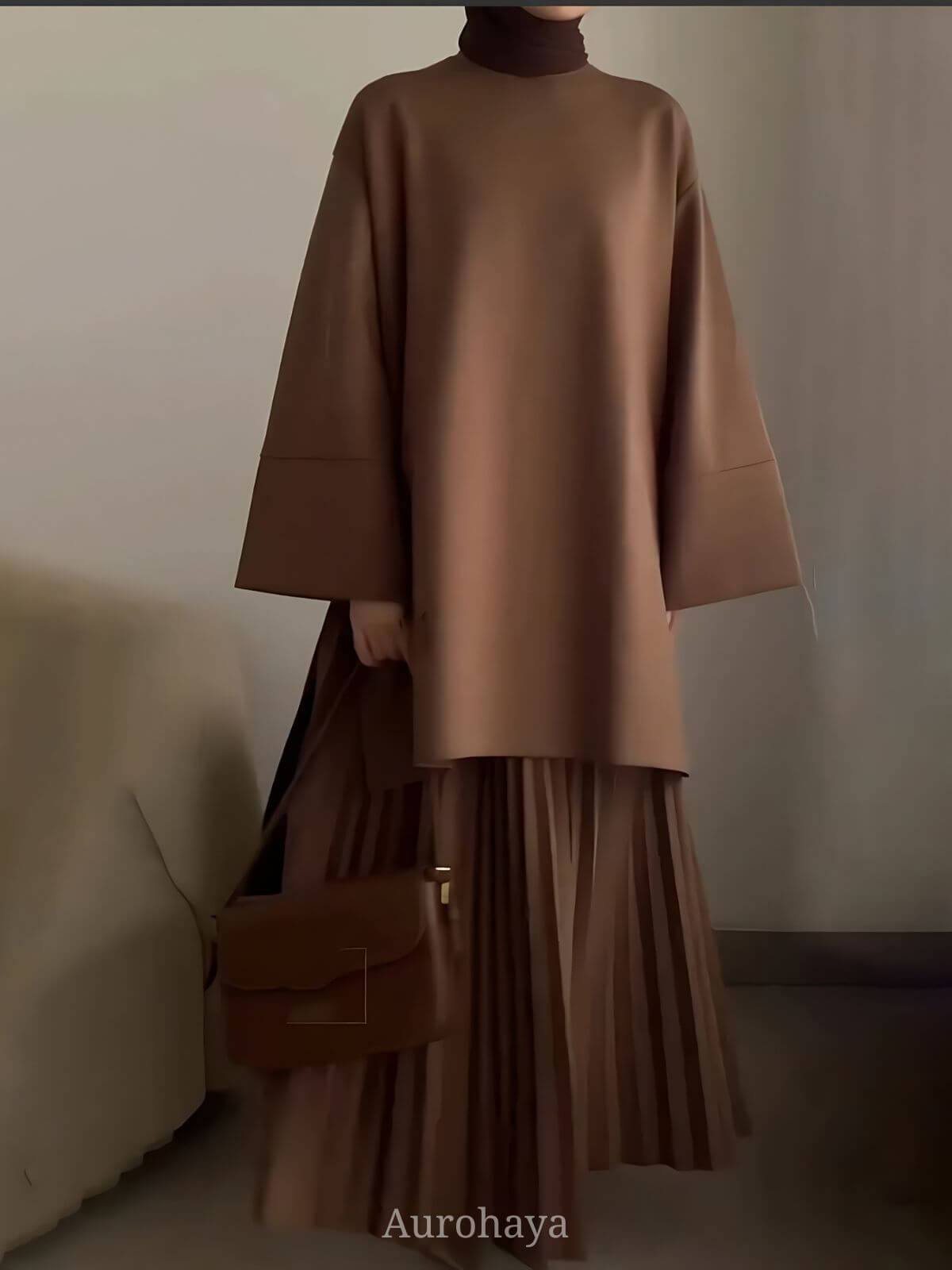 Round Neck Top & Pleated Maxi Dress 2-Piece Set