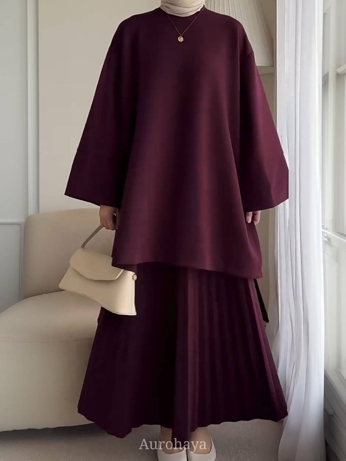 Round Neck Top & Pleated Maxi Dress 2-Piece Set