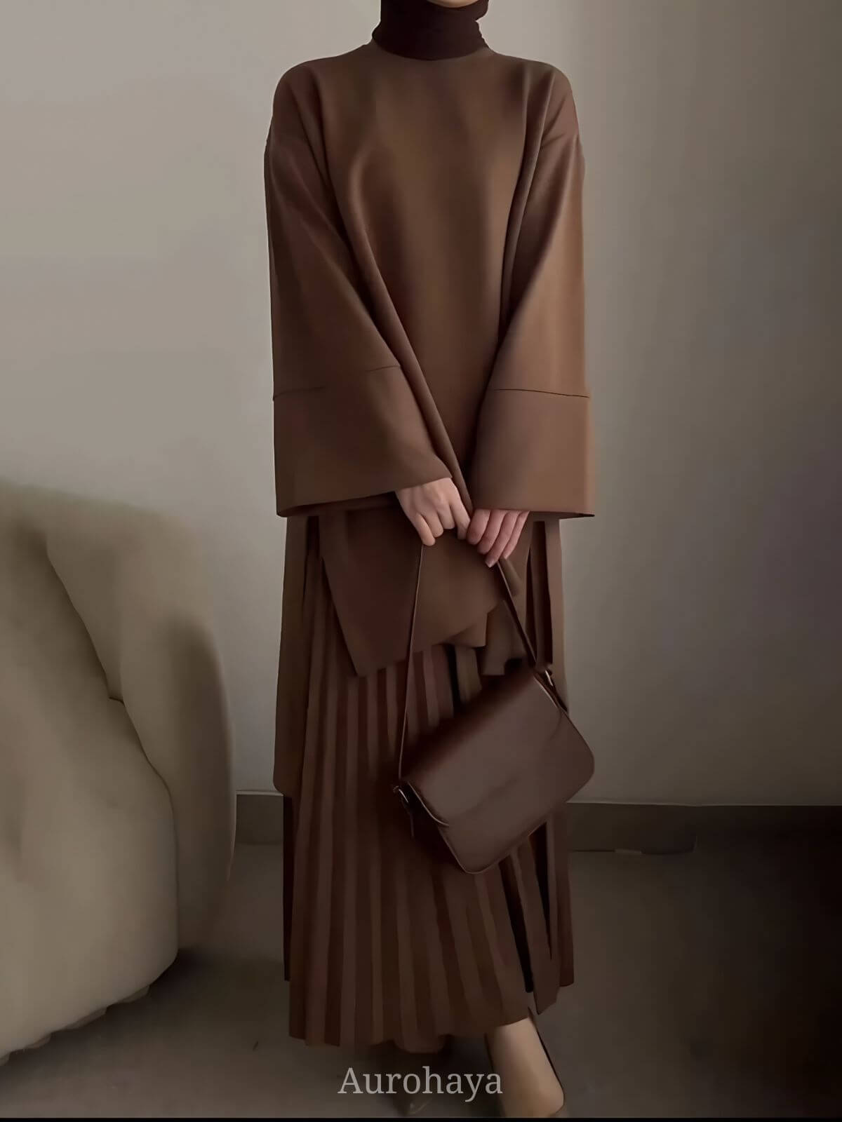 Round Neck Top & Pleated Maxi Dress 2-Piece Set